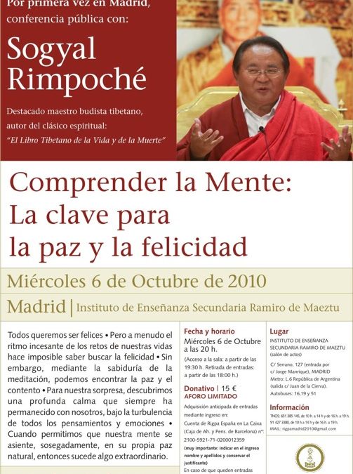 Encuentro en Madrid con Sogyal Rimpoché: «Comprender la mente: la clave para la paz y la felicidad»