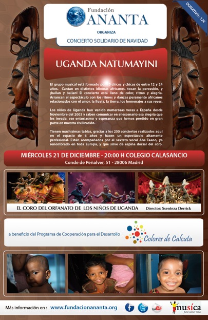 Coro del «Orfanato de los niños de Uganda», pro Colores de Calcuta, 21 diciembre a las 20 horas Colegio Calasancio Madrid