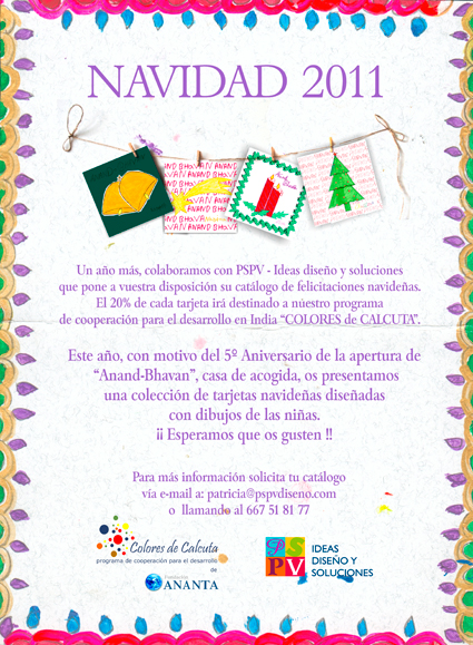 Tarjetas Navidad dibujadas por las niñas de Anand Bhavan,  pro Colores de Calcuta
