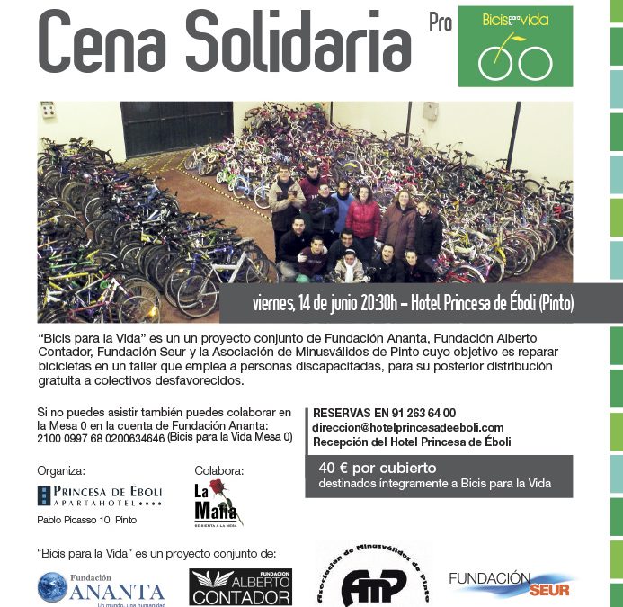 Cena Solidaria pro-Bicis para la Vida- Hotel Princesa Eboli Pinto-viernes 14 junio 20:30 horas