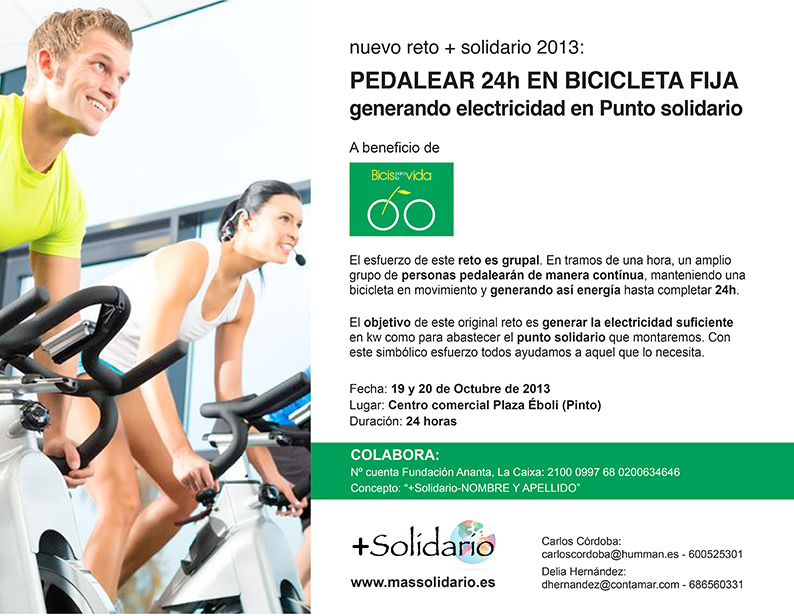 8º Reto +Solidario: Pedalear 24h. en bicicleta fija generando electricidad (en punto solidario)