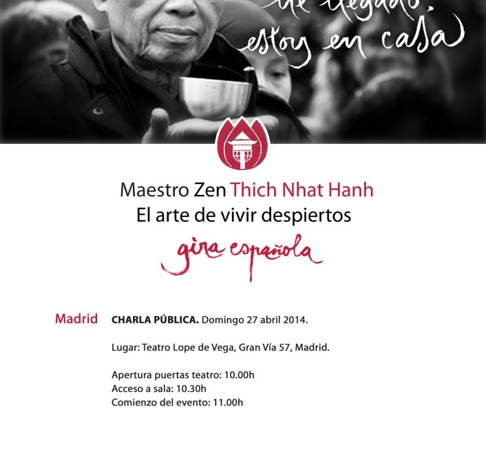 Entradas ya disponibles charla pública Thich Nhat Hahn 27 abril 2014, Teatro Lope de Vega, Madrid