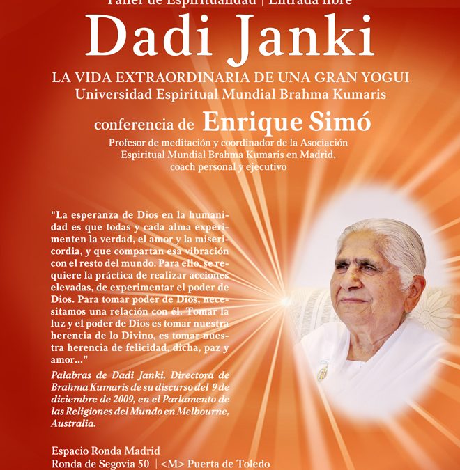 Conferencia de Enrique Simó sobre Dadi Janki en Espacio Ronda, 3 de marzo, entrada libre
