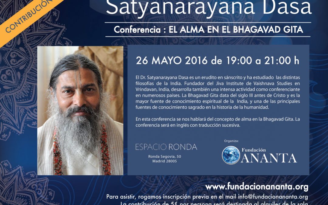 «El alma en el Bhagavad Gita», conferencia de Satyanarayana Dasa, 26 mayo, Madrid