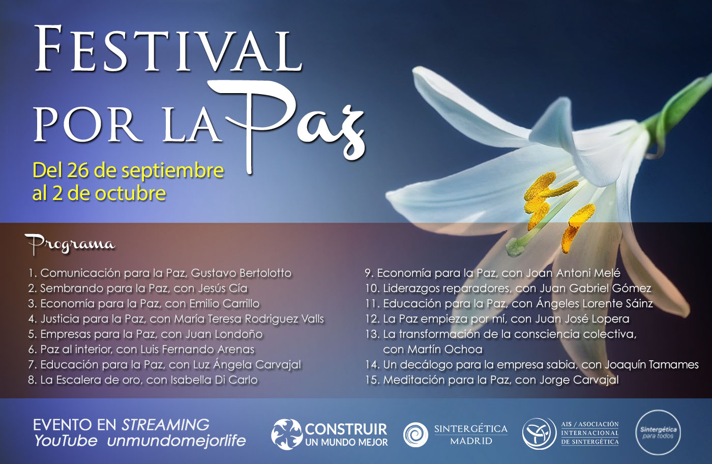 Festival Por la Paz, online 26 septiembre 2 octubre 2020
